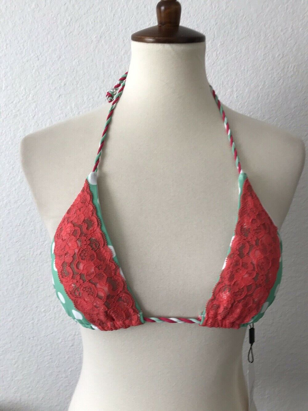 Relleciga Garden Print Polka Dot Lace Padded Triangle Bikini Top